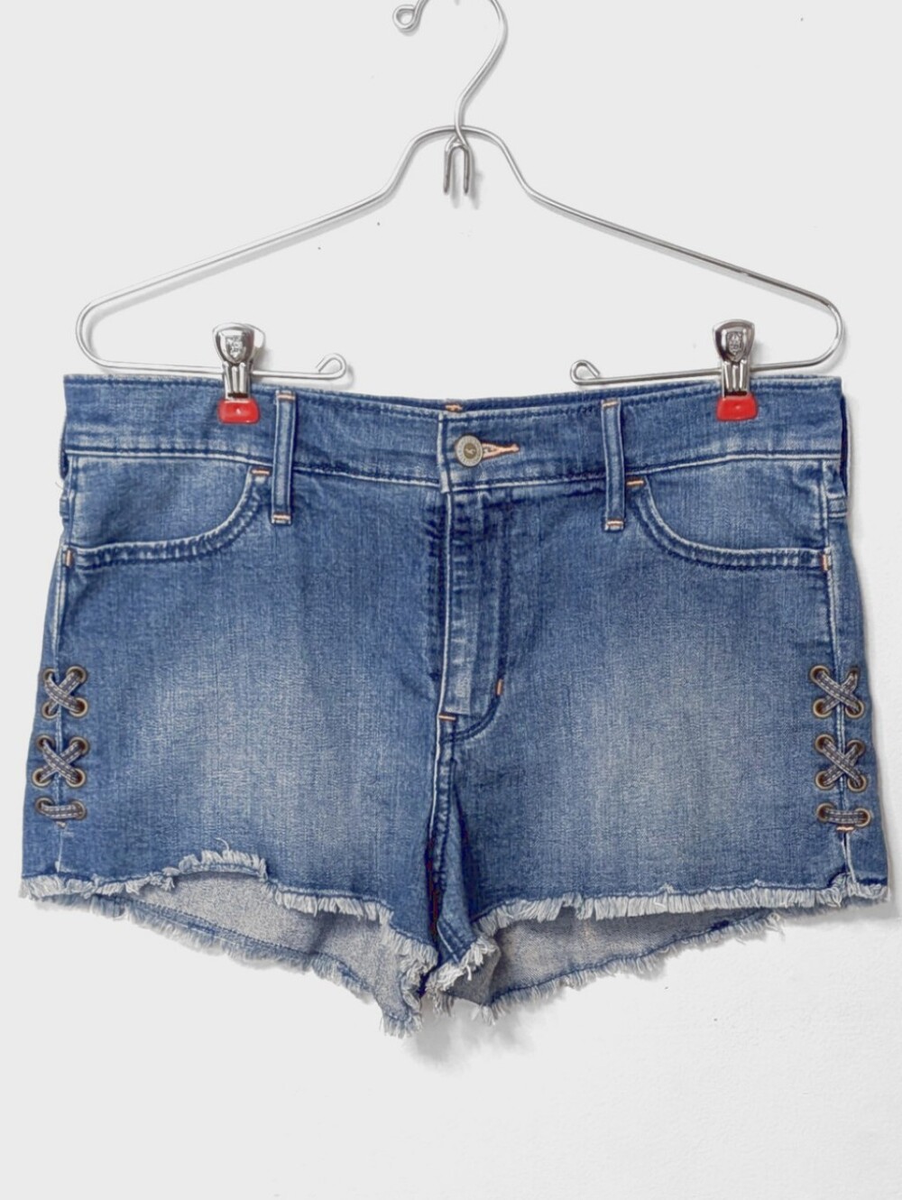 Hollister Medium Blue Denim Cutoff Shorts with Side Eyelet Lace | Size 29